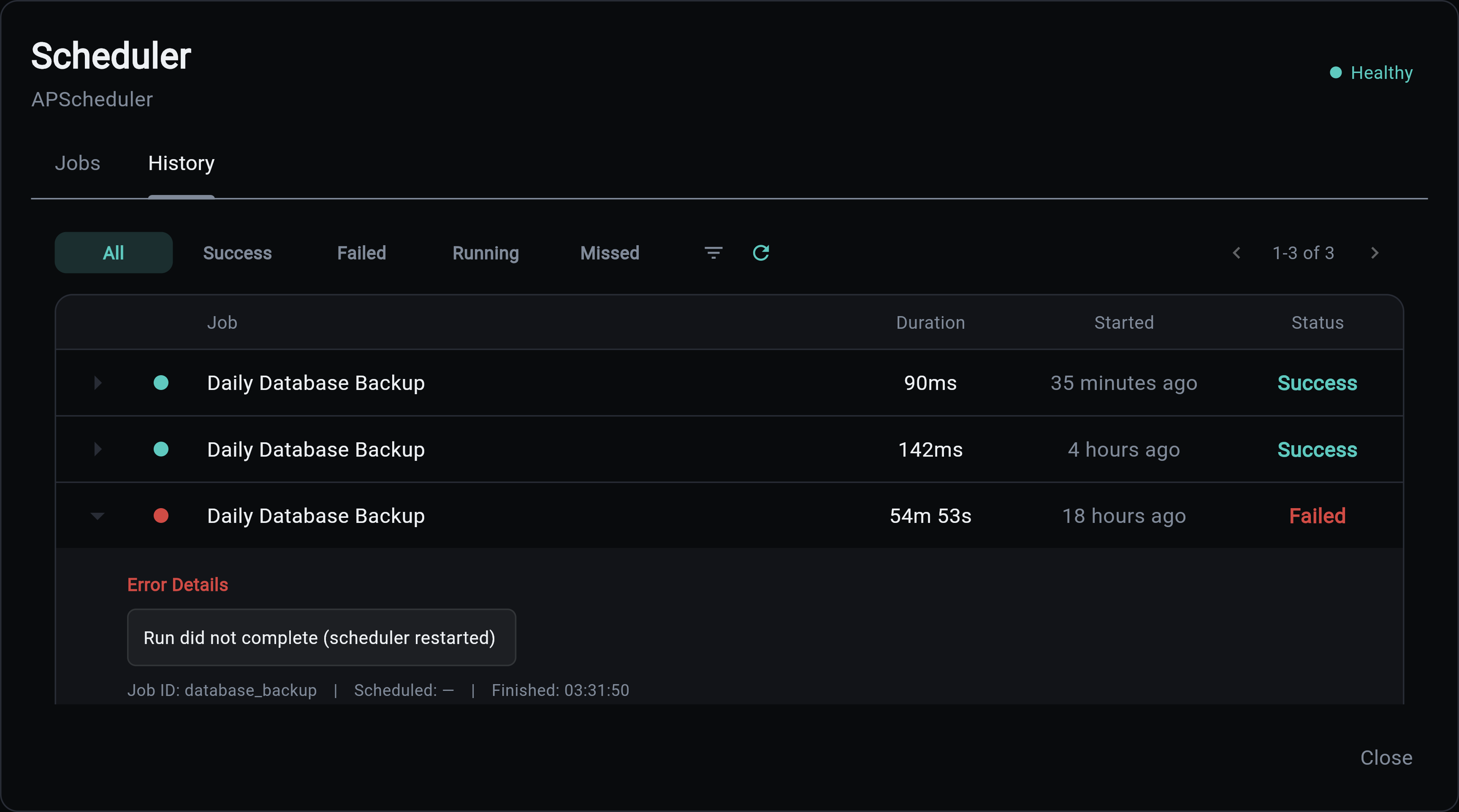 Scheduler History Tab